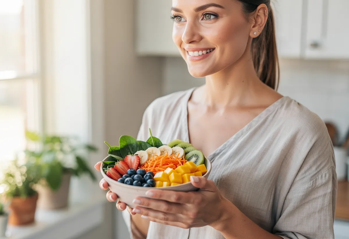 Healthy woman with nutritious food